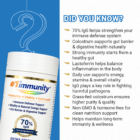 #1immunity 70% IgG Extra Strength educational infographic about immune support, gut health, lactoferrin, bovine colostrum, and daily wellness