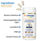 #1immunity 70% IgG Extra Strength ingredients including bovine colostrum, Immunoglobulin G (IgG), lactoferrin, PRPs, and growth factors